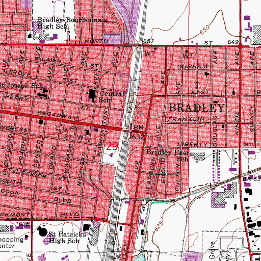 Topographic Map of Bradley, IL