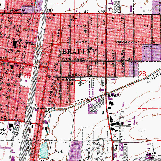 Topographic Map of Bradley East Elementary School, IL