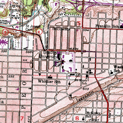 Topographic Map of Bradley University, IL