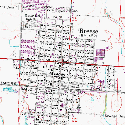 Topographic Map of Breese, IL