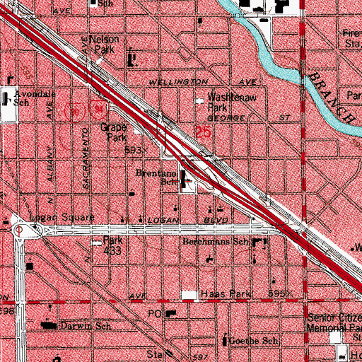 Topographic Map of Brentano Elementary Math and Science Academy, IL