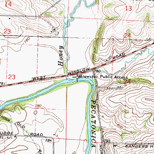 Topographic Map of Brewster Public Access, IL