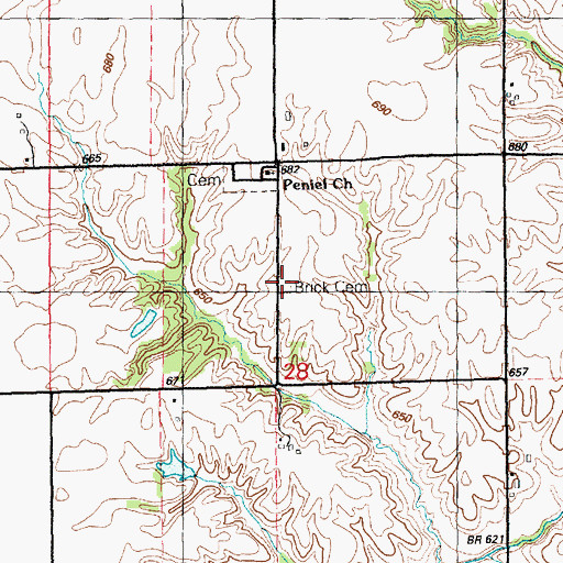 Topographic Map of Brick Cemetery, IL