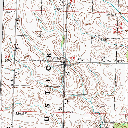 Topographic Map of Brick Church, IL