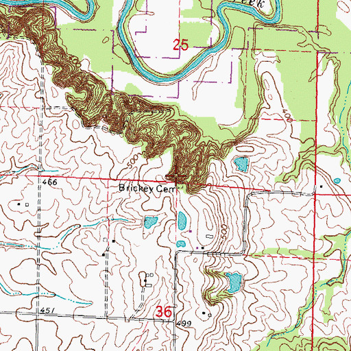 Topographic Map of Brickey Cemetery, IL