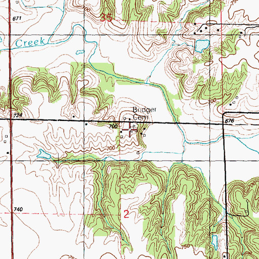 Topographic Map of Bridger Cemetery, IL