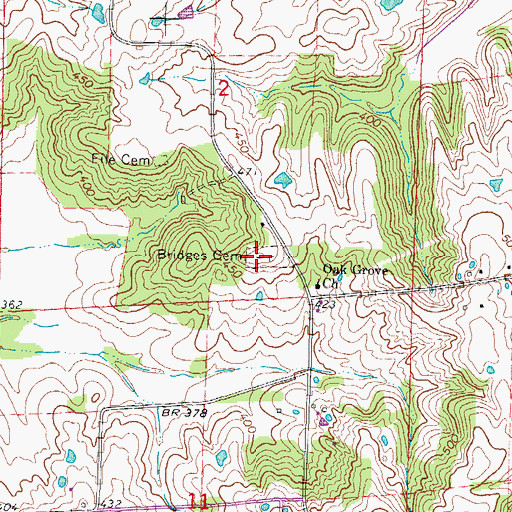 Topographic Map of Bridges Cemetery, IL