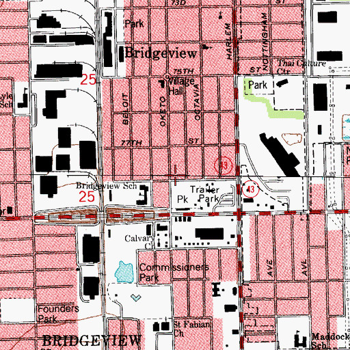 Topographic Map of Bridgeview, IL