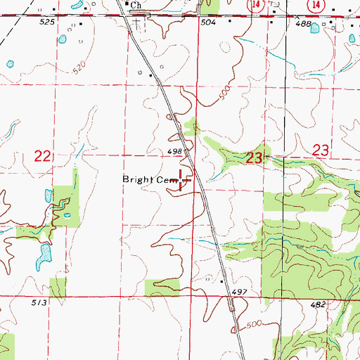 Topographic Map of Bright Cemetery, IL