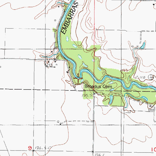 Topographic Map of Broadus Cemetery, IL