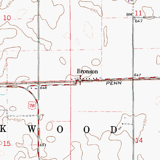 Topographic Map of Bronson, IL