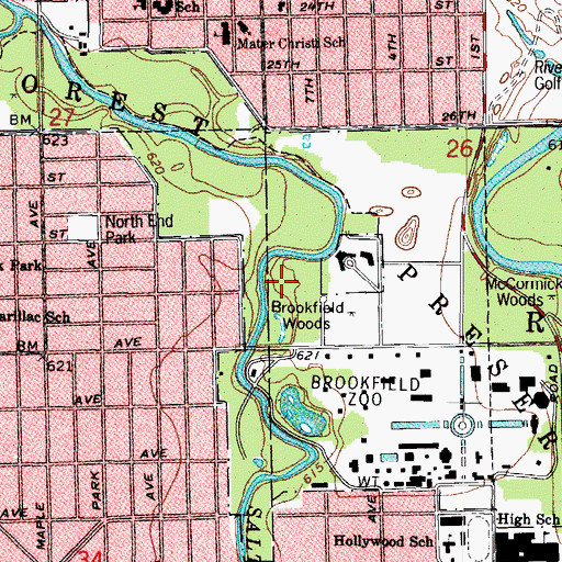 Topographic Map of Brookfield Woods, IL