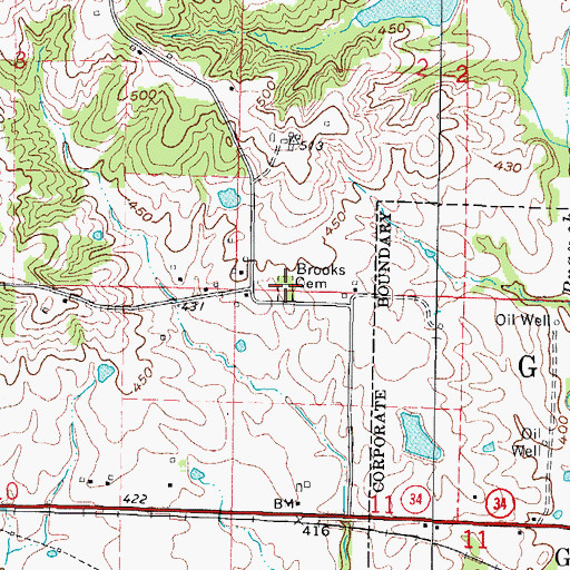 Topographic Map of Brooks Cemetery, IL