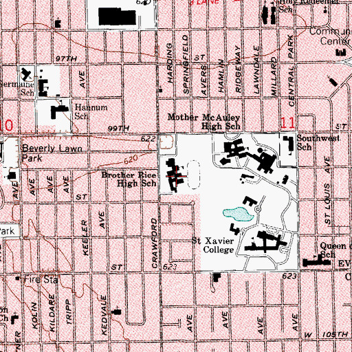 Topographic Map of Brother Rice High School, IL