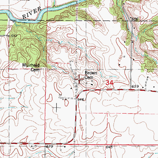 Topographic Map of Brown Cemetery, IL