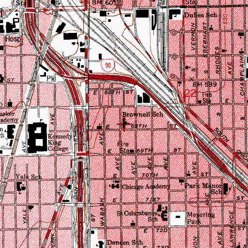 Topographic Map of Brownell Elementary School, IL