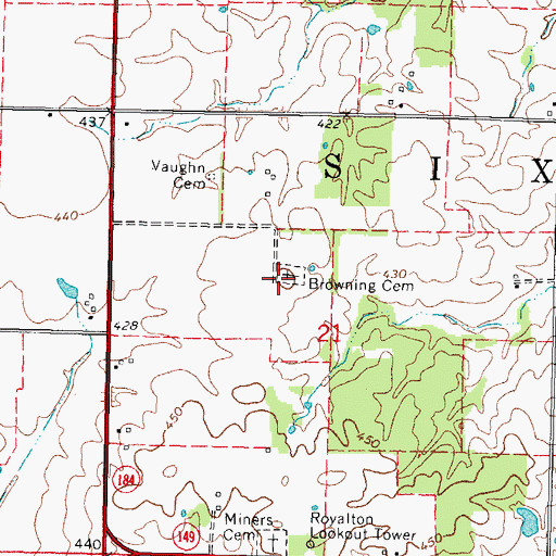 Topographic Map of Browning Cemetery, IL