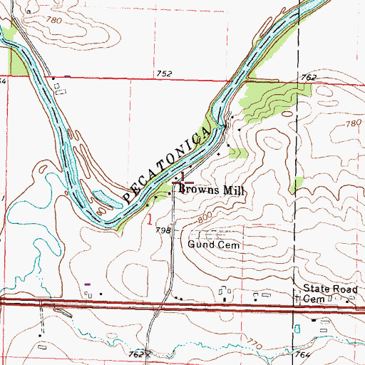 Topographic Map of Browns Mill, IL