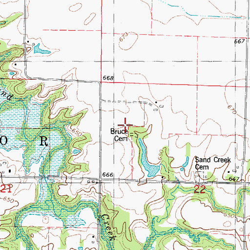 Topographic Map of Bruce Cemetery, IL