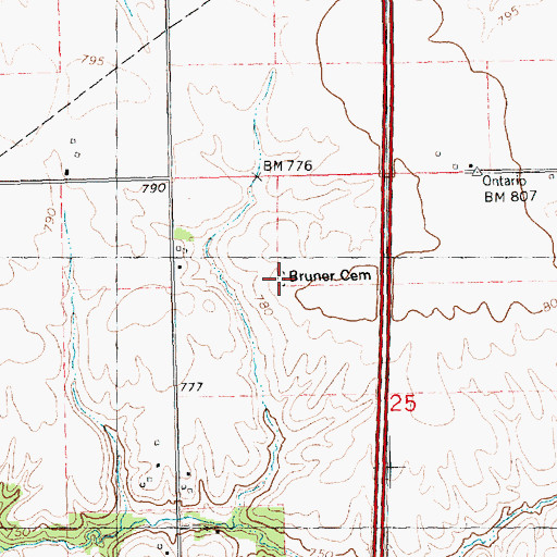 Topographic Map of Bruner Cemetery, IL