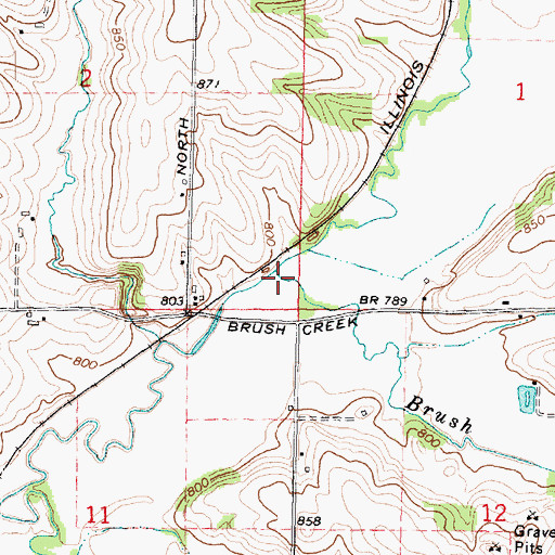 Topographic Map of Brush Creek, IL