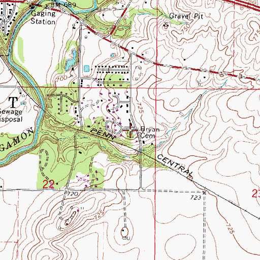 Topographic Map of Bryan Cemetery, IL