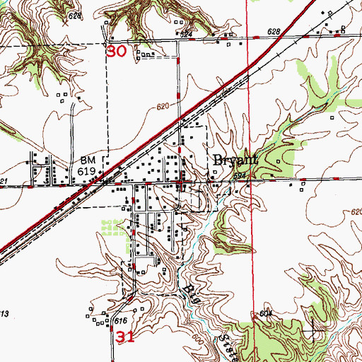 Topographic Map of Bryant, IL