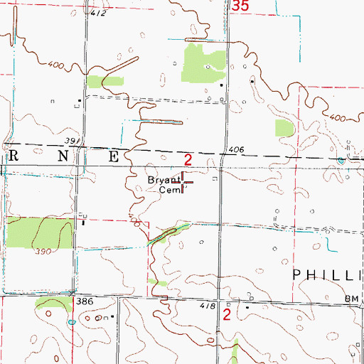Topographic Map of Bryant Cemetery, IL