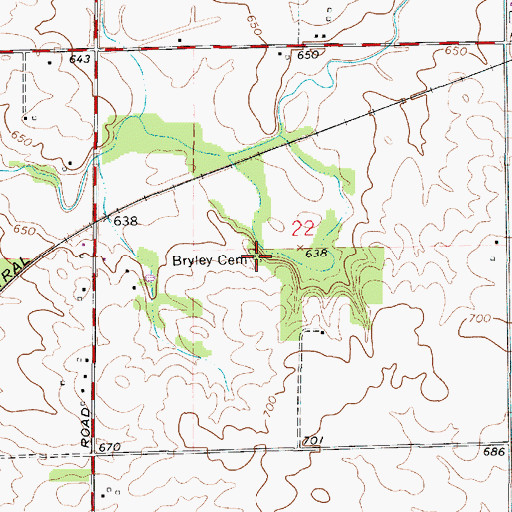 Topographic Map of Bryley Cemetery, IL