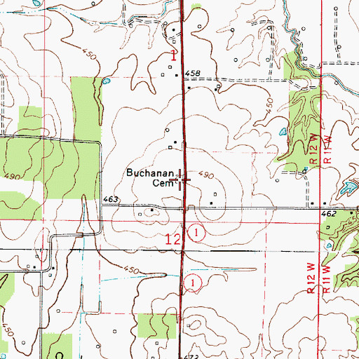 Topographic Map of Buchanan Cemetery, IL