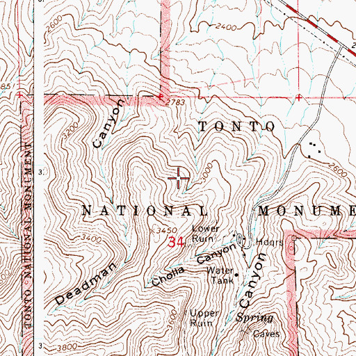 Topographic Map of Tonto Cliff Dwellings, AZ