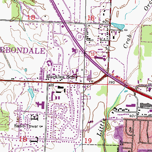 Topographic Map of Buckles School, IL
