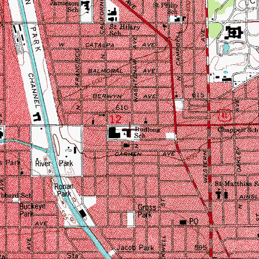 Topographic Map of Budlong Elementary School, IL