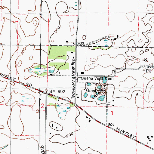 Topographic Map of Buena Vista Cemetery, IL