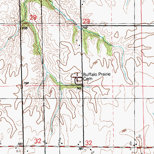 Topographic Map of Buffalo Prairie Cemetery, IL