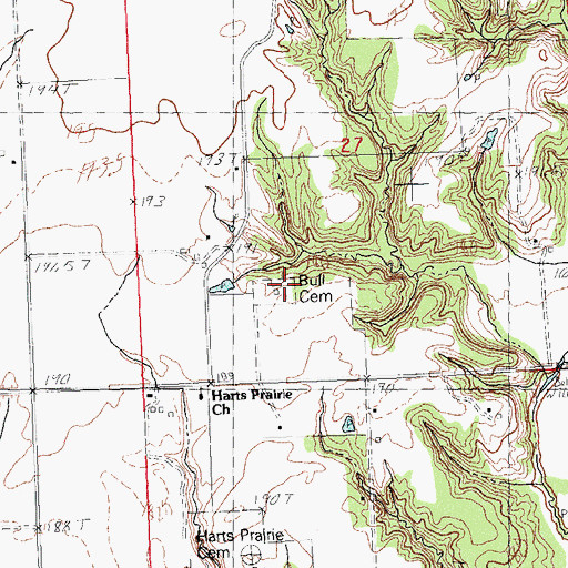 Topographic Map of Bull Cemetery, IL
