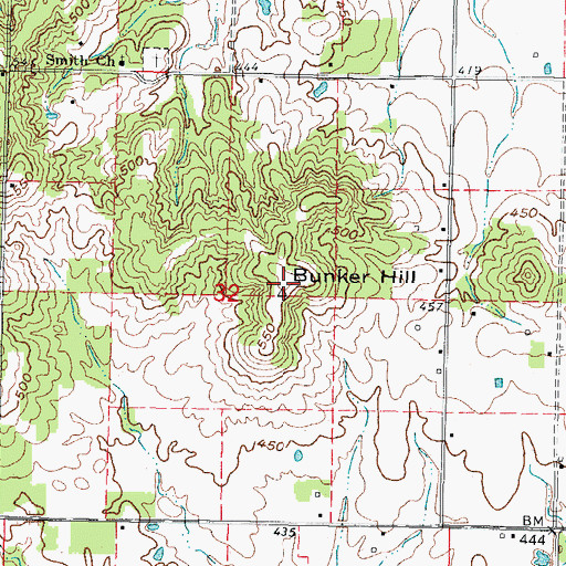 Topographic Map of Bunker Hill, IL