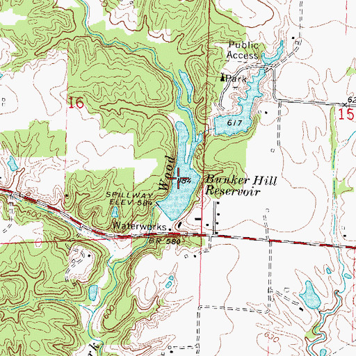 Topographic Map of Bunker Hill Reservoir, IL
