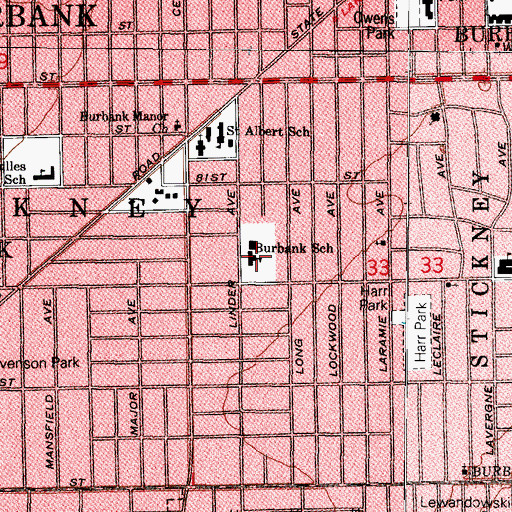 Topographic Map of Luther Burbank Elementary School, IL