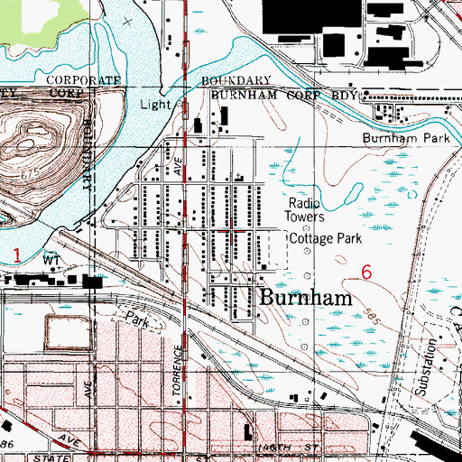Topographic Map of Burnham, IL