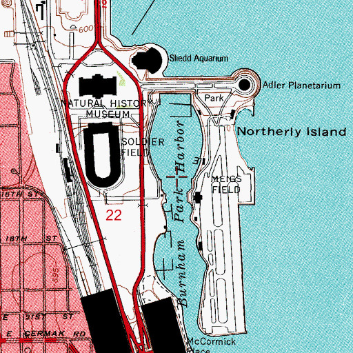 Topographic Map of Burnham Park Harbor, IL