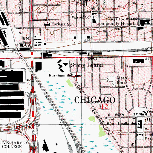 Topographic Map of Burnham Elementary School, IL