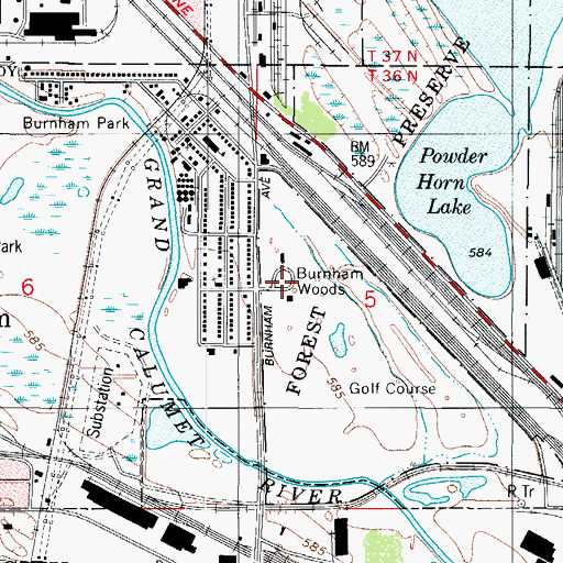 Topographic Map of Burnham Woods, IL
