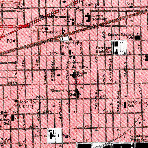 Topographic Map of Burns Elementary School, IL