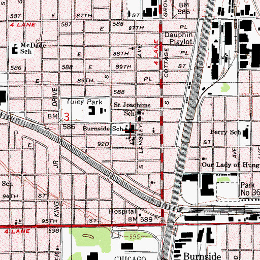 Topographic Map of Burnside Scholastic Academy, IL