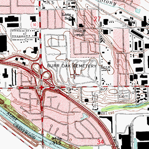 Topographic Map of Burr Oak Cemetery, IL