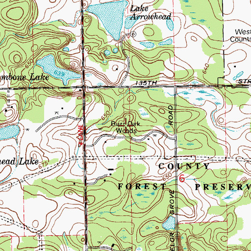 Topographic Map of Burr Oak Woods, IL