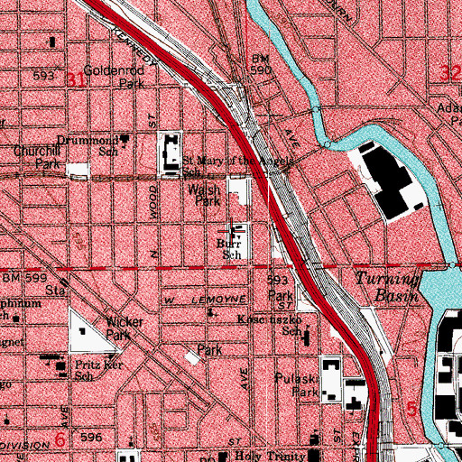 Topographic Map of Burr Elementary School, IL