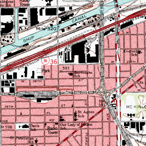 Topographic Map of Burroughs School, IL