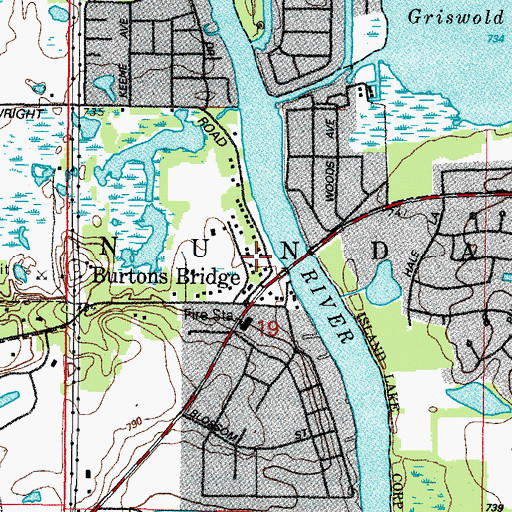 Topographic Map of Burtons Bridge, IL